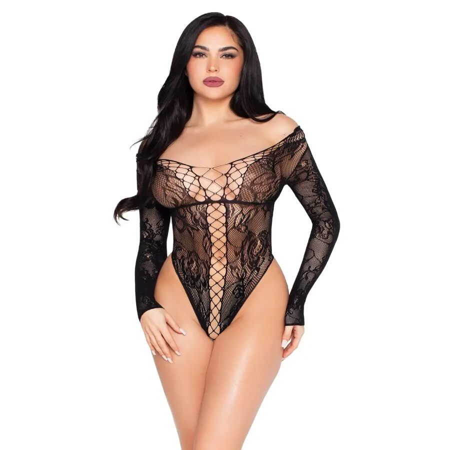 Leg Avenue 89370 Net and Lace Teddy – Black, One Size