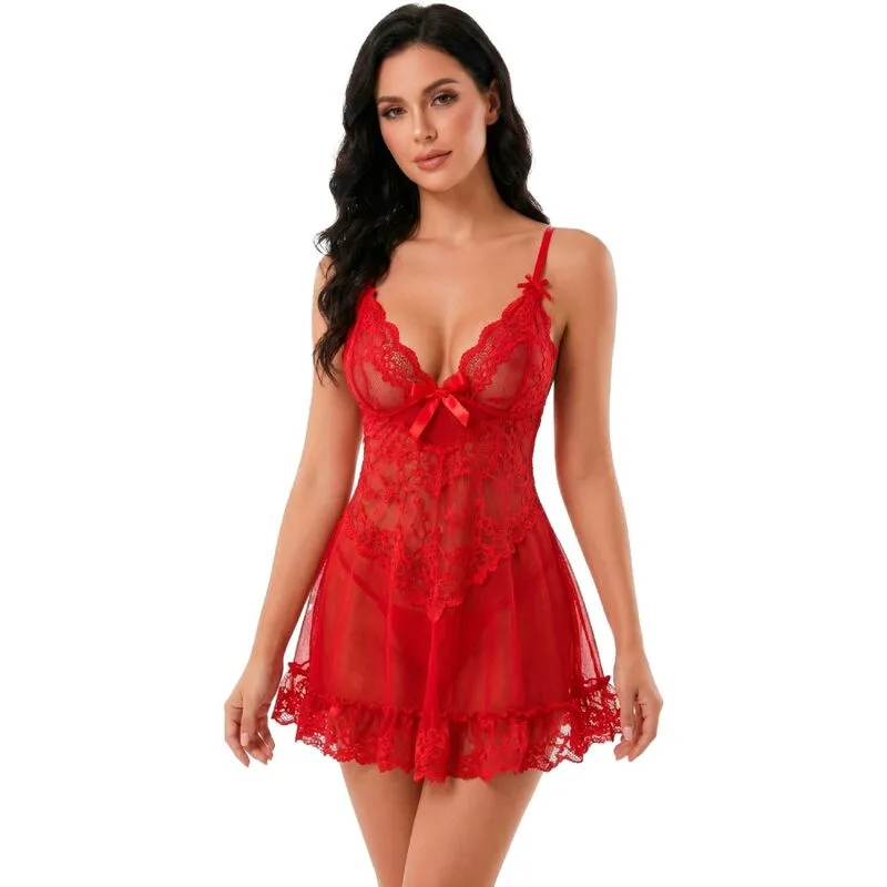 Livco Corsetti Fashion – Nuit Lingerieset | T-shirt & Röda Trosor 2028 | Storlek S/M
