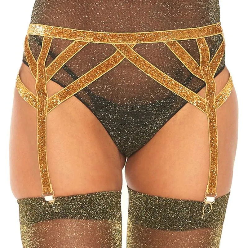 Leg Avenue - Lurex Shimmer Elastic Garter Belt | One Size | Gold
