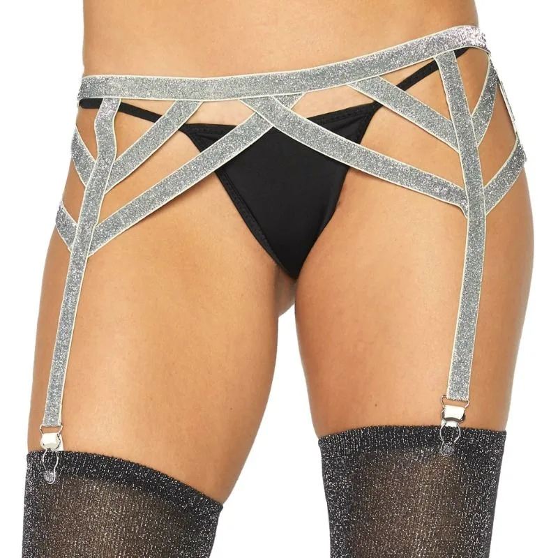 Leg Avenue - Silver Lurex Elastic Garter Belt | One Size