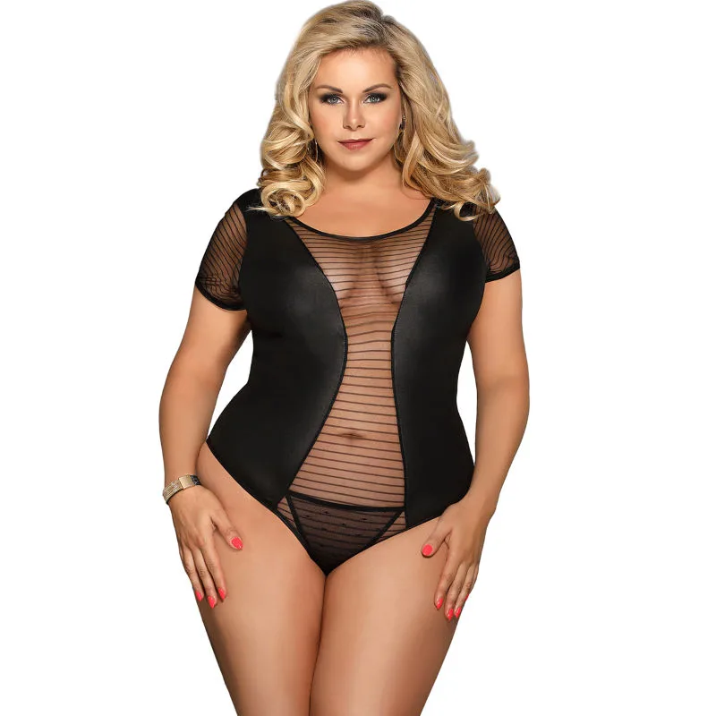 Subblime - Queen Plus Fetish Short Sleeve Teddy in Black