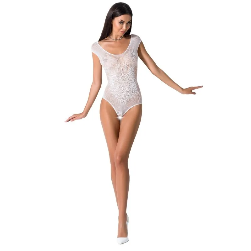 Passion BS064 Vit Spets Bodystocking – One Size Elegant Genomskinlig Underkläder