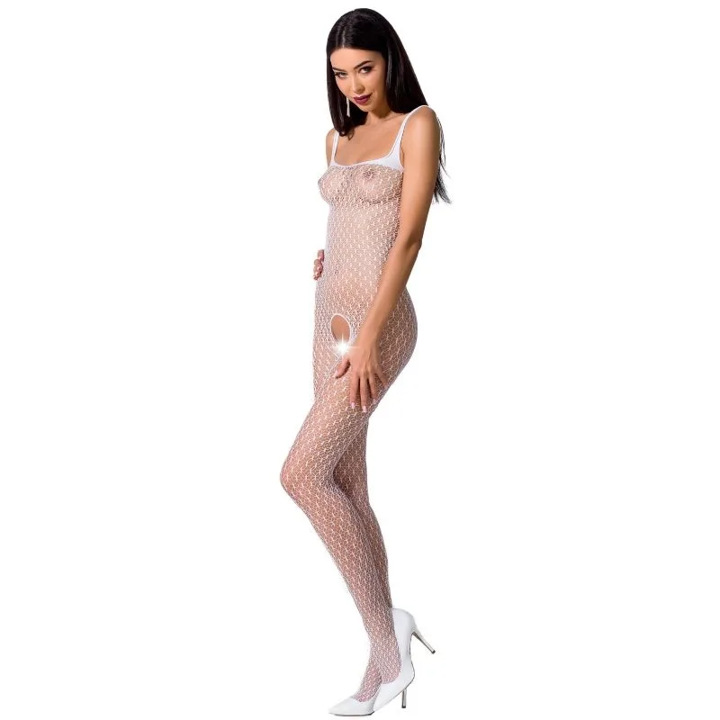 Passion BS071 White Lace Bodystocking with Open Crotch – One Size