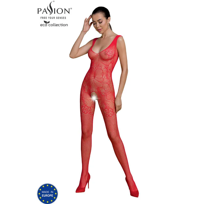 Passion Eco Collection Bodystocking BS012 – Hållbar Transparent Lingerie, Röd