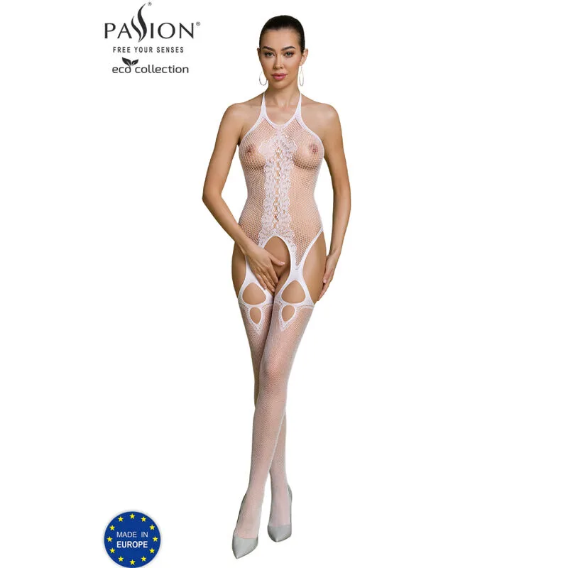Passion Eco Collection Bodystocking BS013 – Hållbar stretchspets-body i vitt