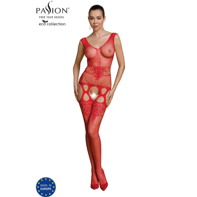 Passion Eco Collection Bodystocking BS014 – Hållbar stretchspets-body i rött