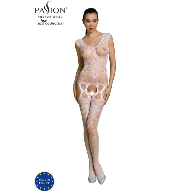 Passion Eco Collection Bodystocking BS014 – Hållbar stretchspets-bodysuit i vitt