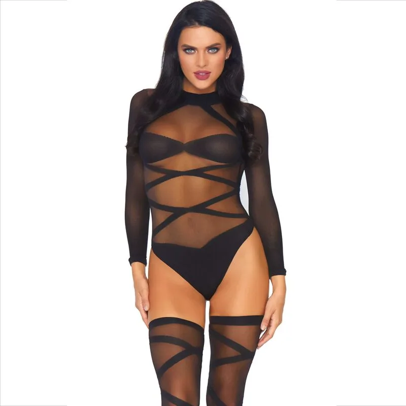 Leg Avenue - 2-Piece Sheer Body Wrap & Thigh-High Stocking Set