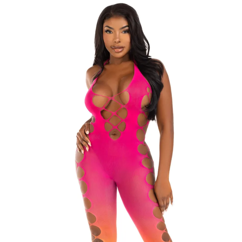 Leg Avenue - Ankle Bodystocking Sunset Ombre Gradient Halter Bodysuit