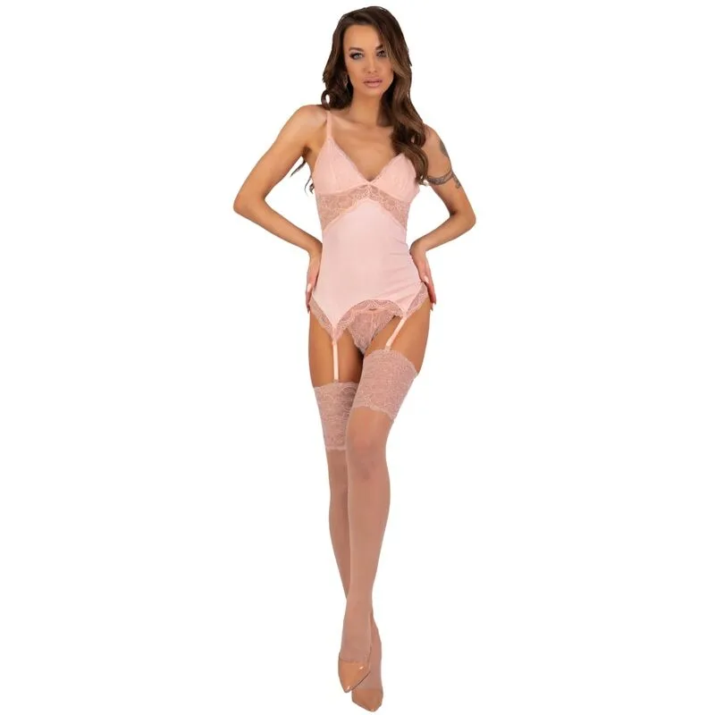 Livco Corsetti Fashion - Persinne Peach Three-Piece Lingerie Set: Corset, Panty & Stockings