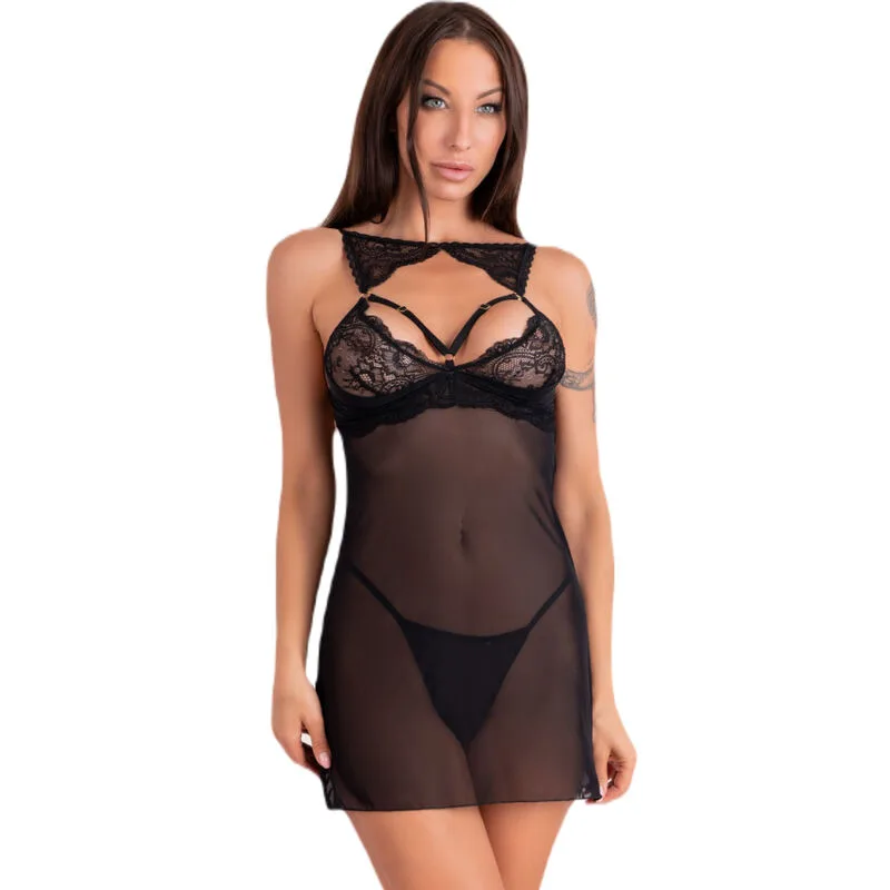 Livco Corsetti Fashion - Krolina LC 90734 Chemise & Thong Set in Black – Size S/M