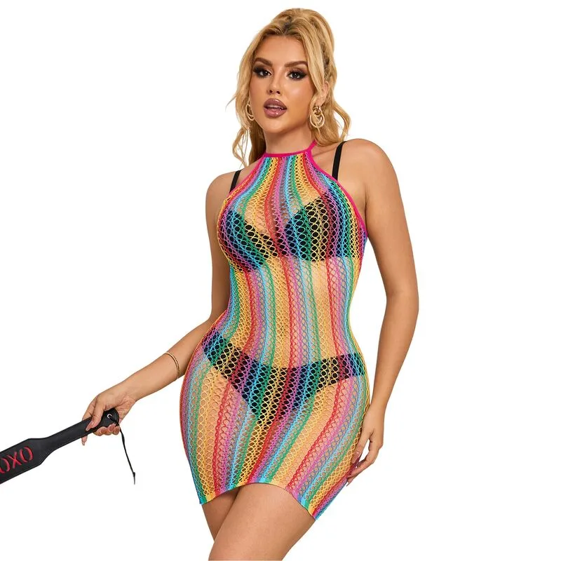 Subblime 952341 Rainbow Fishnet Dress – One Size Fits Most
