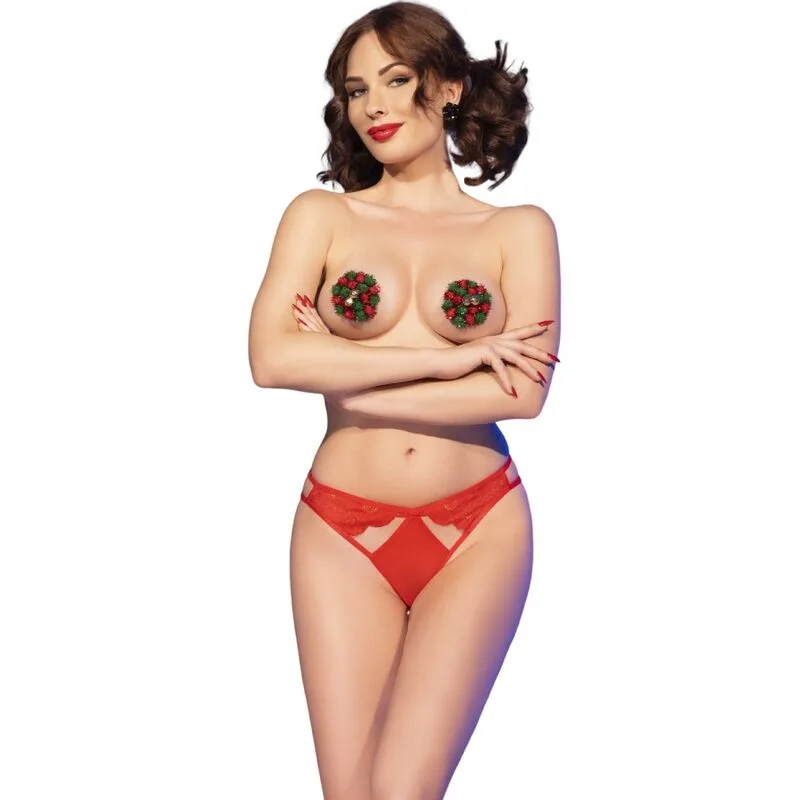 Chilirose CR 4839 Festive Christmas Lingerie Set – Nipple Covers & Panties in Red, Size L/XL