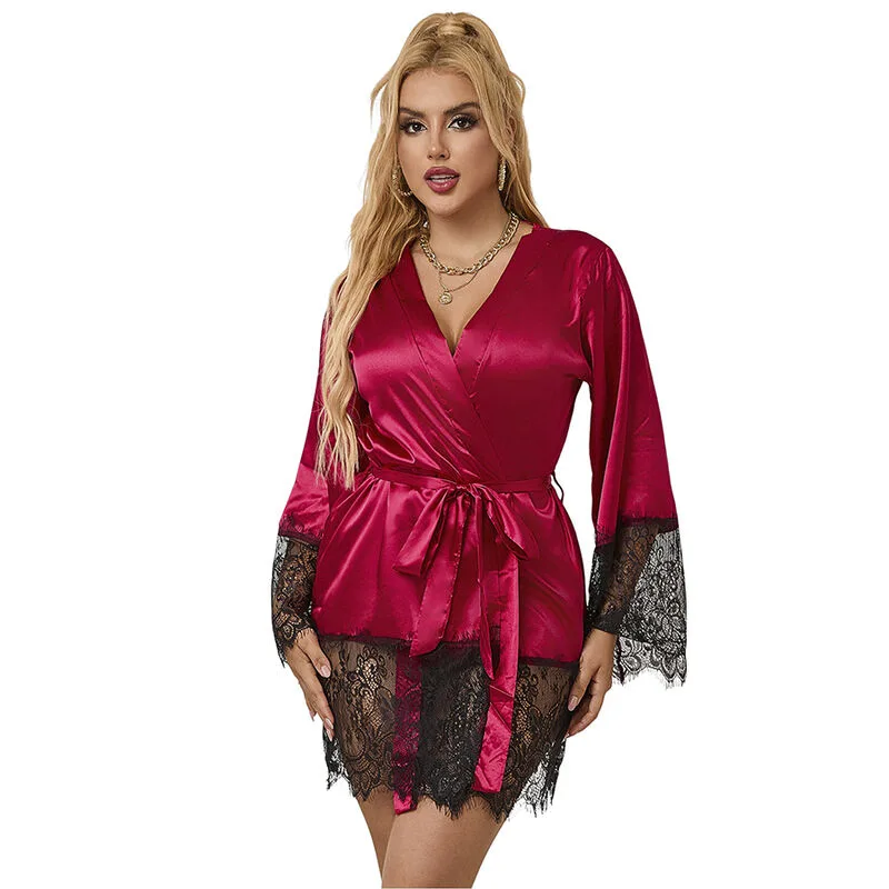 Subblime 953812 Elegant Lace Pajama Set with Thong – Red | Size S/M