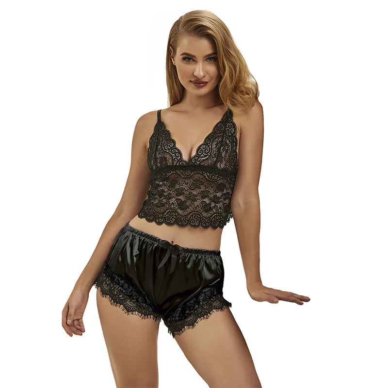 Subblime 953942 Casual Sidenlinne med Spetsbyxor Set – Svart – Storlek L/XL