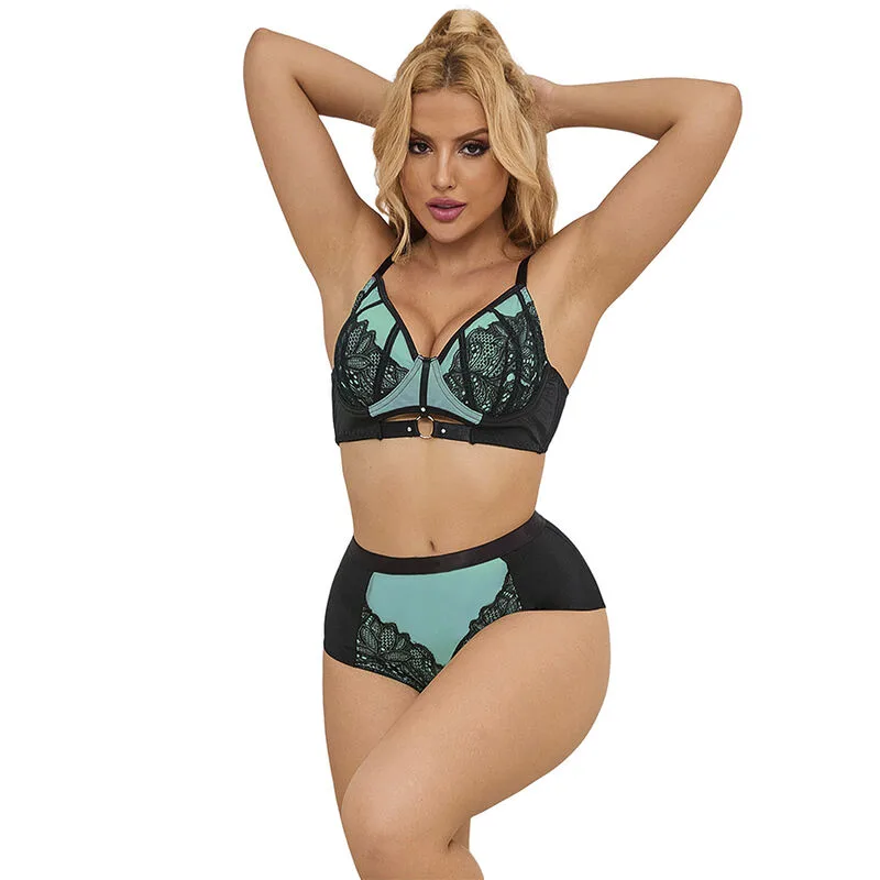 Subblime 955557 Green Patent Leather & Mesh Zipper Bra Set – Size S/M