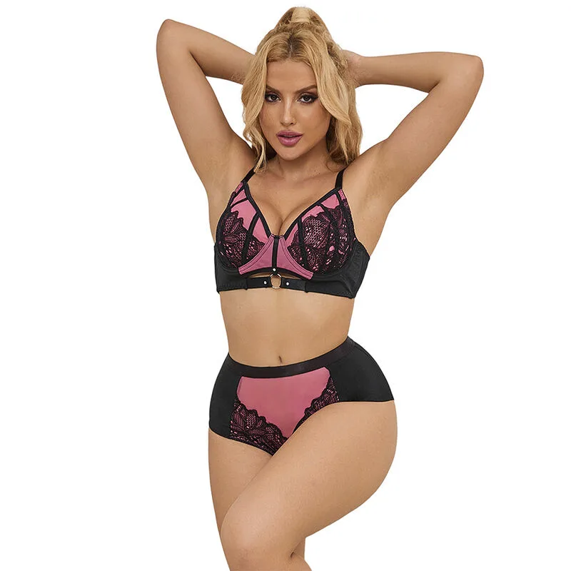 Subblime 955571 Pink Patent Leather & Mesh Zipper Bra Set – Size S/M