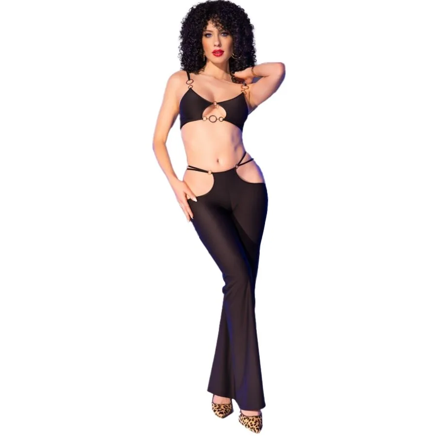 Chilirose CR 4851 Black and Gold Lingerie Top & Leggings Set – Size L