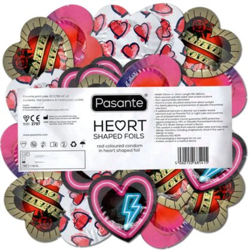 Pasante Red Heart-Shaped Condoms – Bulk Bag of 144 Units