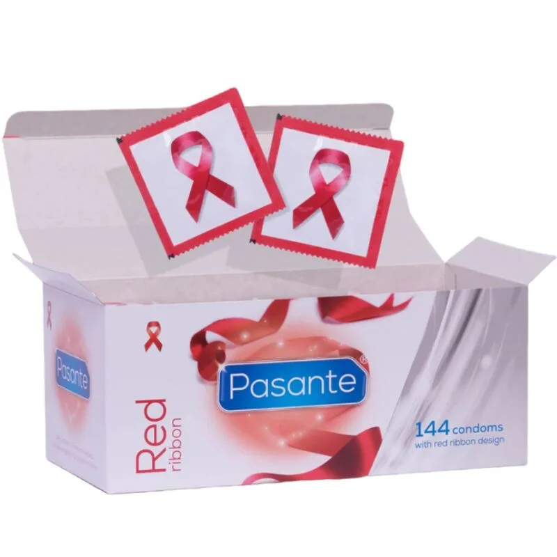 Pasante Red Ribbon Kondomer - Storpack med 144 enheter | HIV & AIDS-medvetenhet