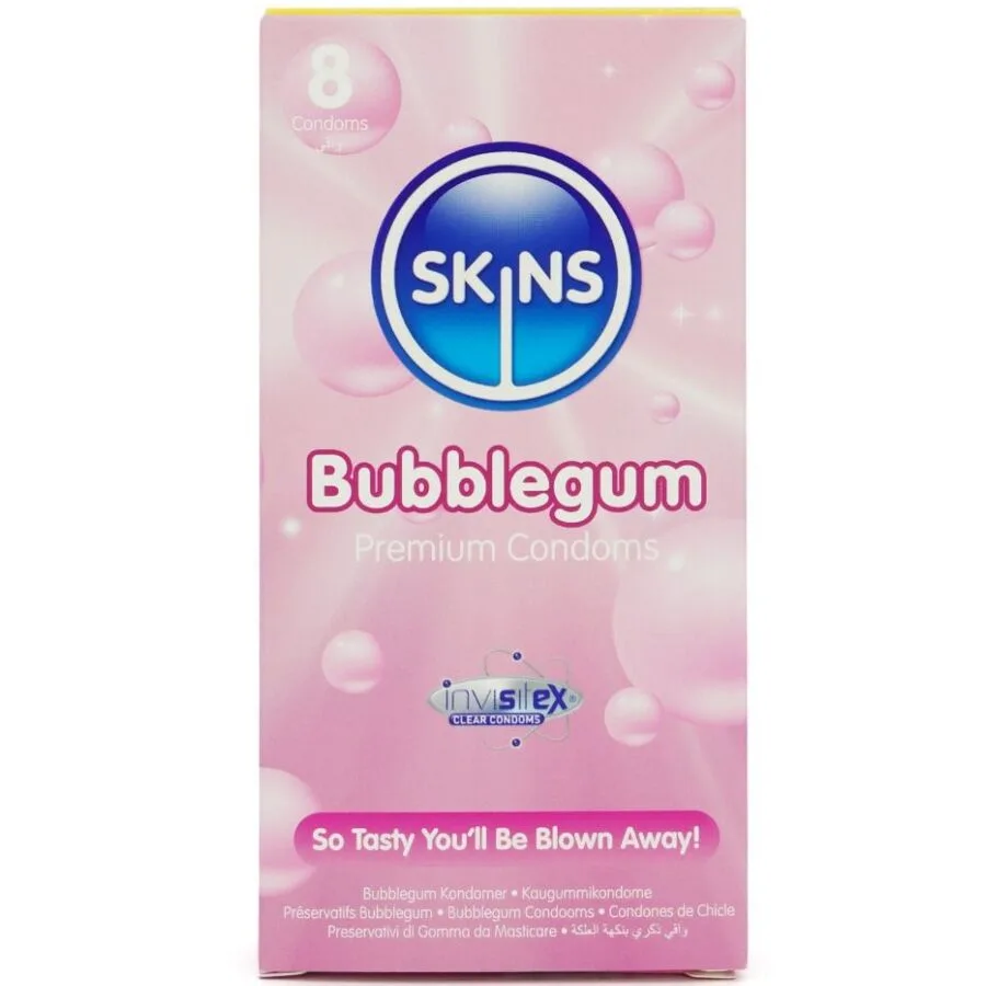 Skins Bubblegum Premium Smaksatta Kondomer – Förpackning med 8