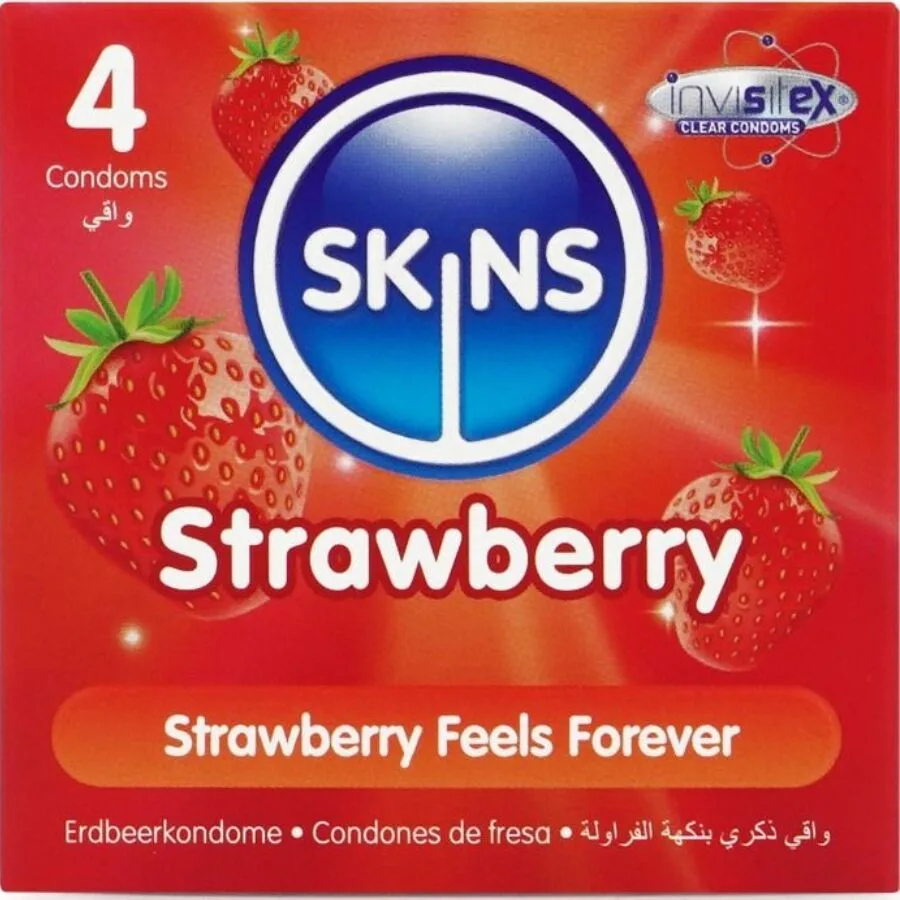 Skins Strawberry Flavoured Premium Latex Condoms – Pack of 4