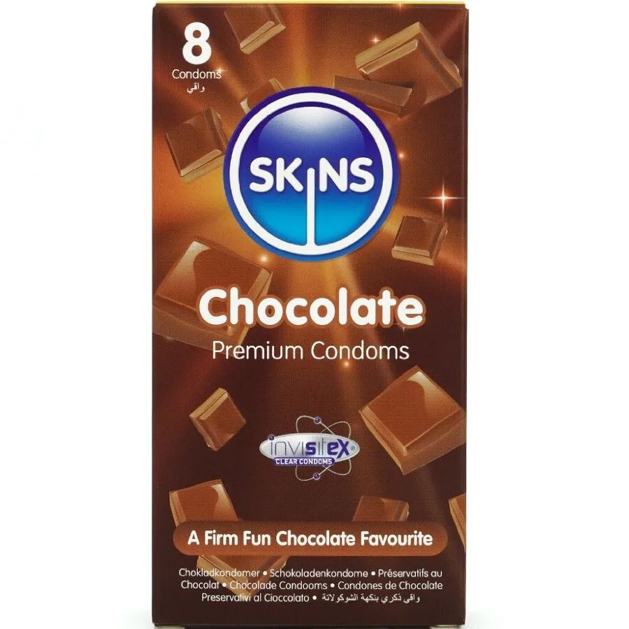 Skins Chokladsmakade Premium Latexkondomer – Förpackning med 8