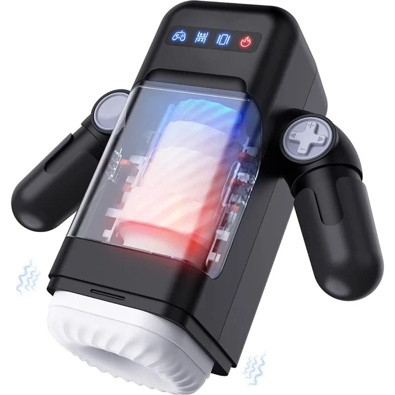 Game Cup - Thrusting & Vibrating Masturbator with Heating Function and Smartphone Holder - Black
