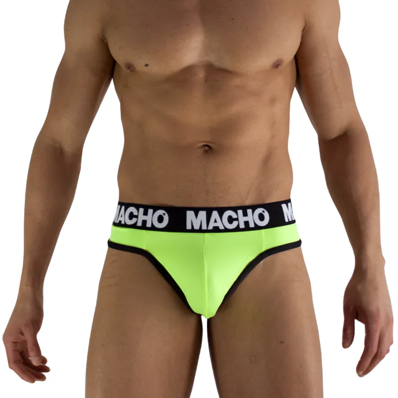 Macho MTG001 Herr Fluorescerande Gul Anatomisk Stringtrosa – Storlek XL