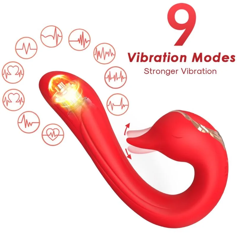 Armony Delfin Multi-Position Vibrator with Heat Effect – 9 Vibration & 9 Licking Modes – Red