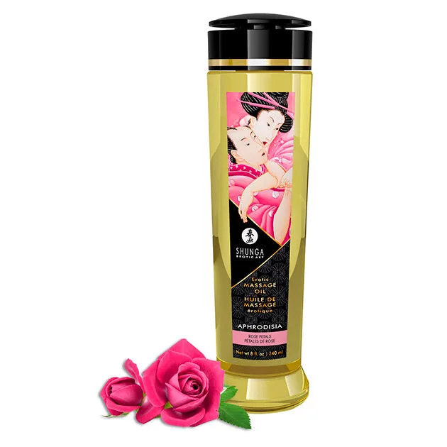 Shunga Aphrodisia Erotisk Massageolja – 240 ml | Rosenbladsparfym | Blandade Eteriska Oljor
