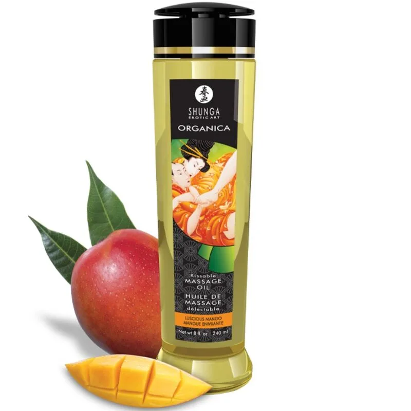 Shunga Organic Mango Massageolja 240 ml – Naturlig kallpressad sinnlig kroppsolja