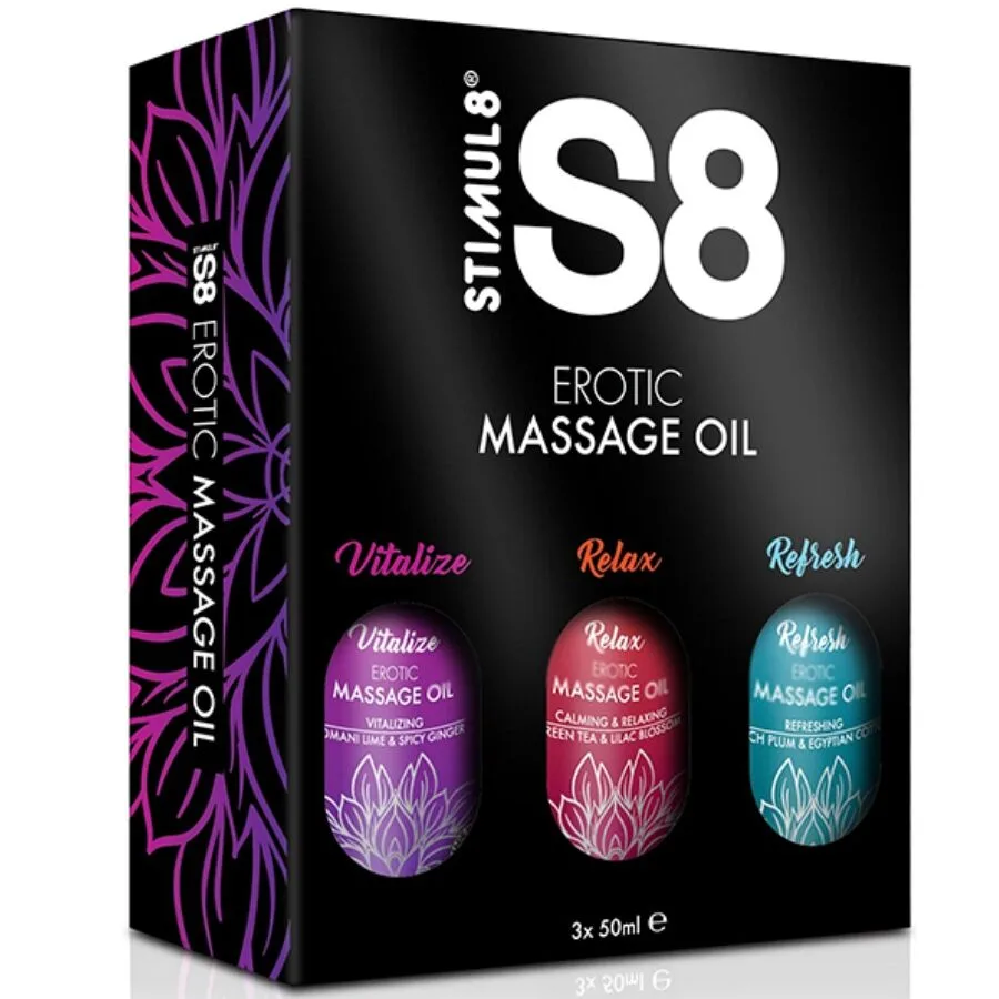STIMUL8 S8 Massageoljekollektion – 3 x 50 ml Variationsbox