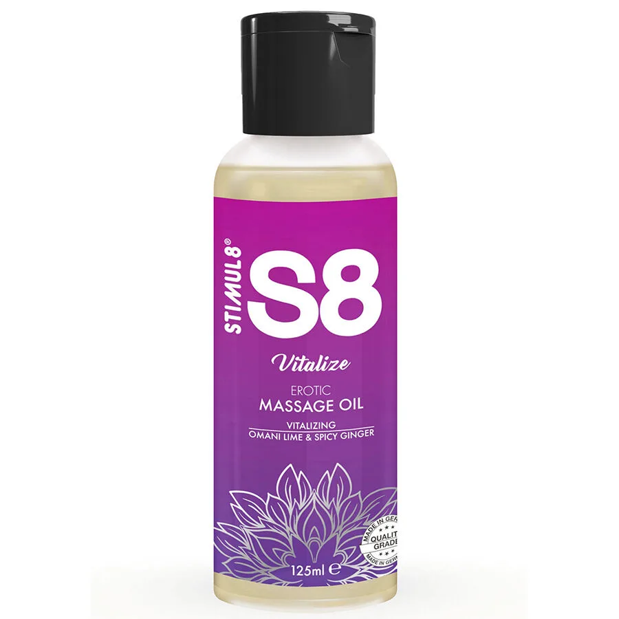 STIMUL8 S8 Vitalize Lime & Ginger Massageolja 125ml – Närande Kroppsmassageolja med Jojoba-, Mandel- & Sesamolja