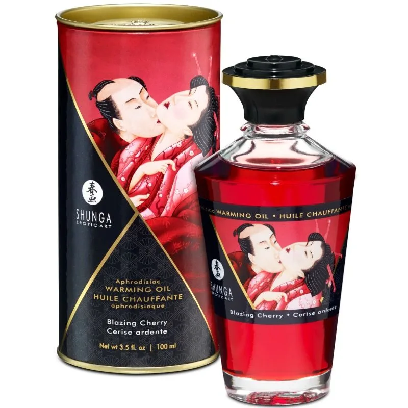 Shunga Heat Effect Sensual Massage Oil – Intense Cherry Flavour, 100 ml