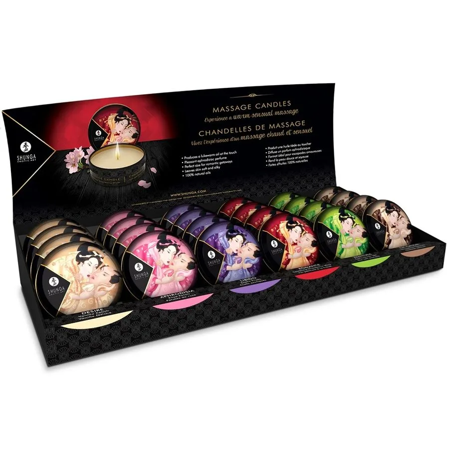 Shunga - Mini Caress by Candlelight Massage Candle Display Set | 24 Units (6 Aromas)