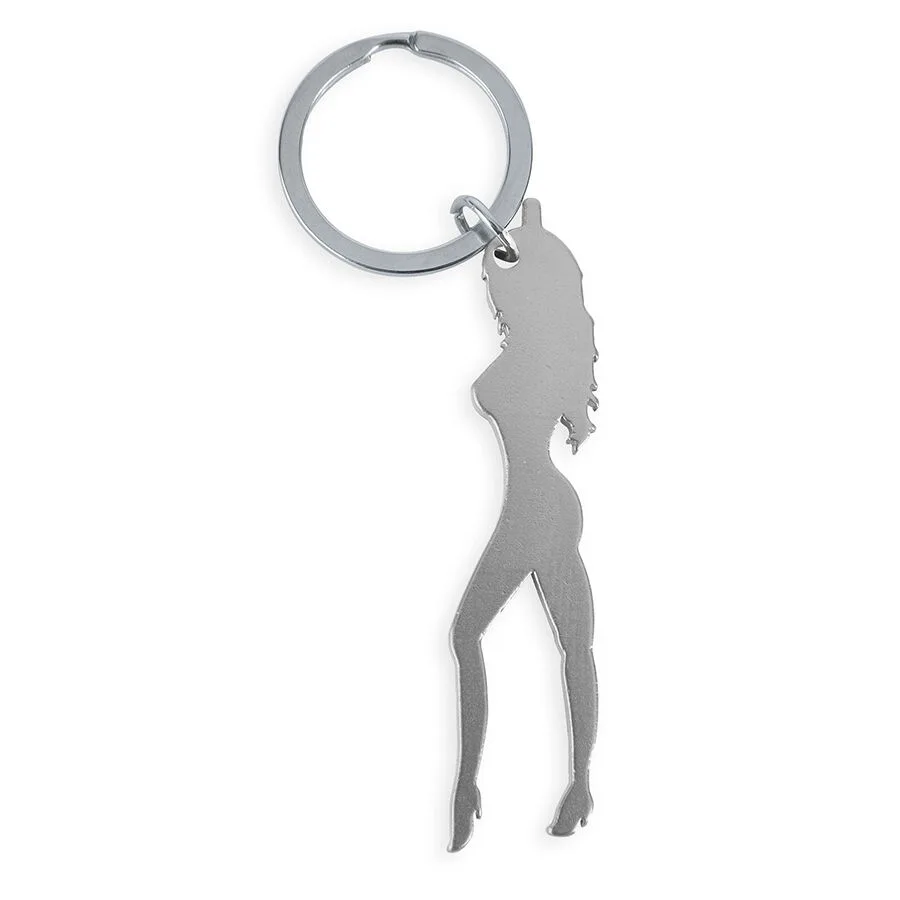 Diablo Picante - Silver Metal Keyring with Feminine Silhouette and Bottle Opener