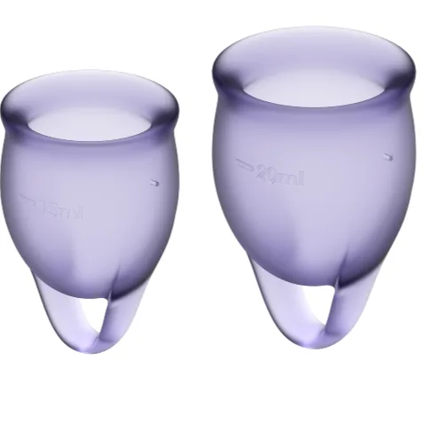 Satisfyer Feel Confident Menskopp-set – Lila | 15 ml & 20 ml Återanvändbara Koppar
