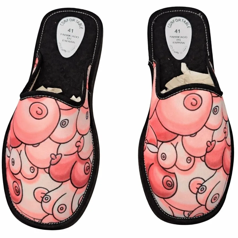 Diablo Picante - Novelty Breast-Design House Slippers | Large Sizes 42-43-44