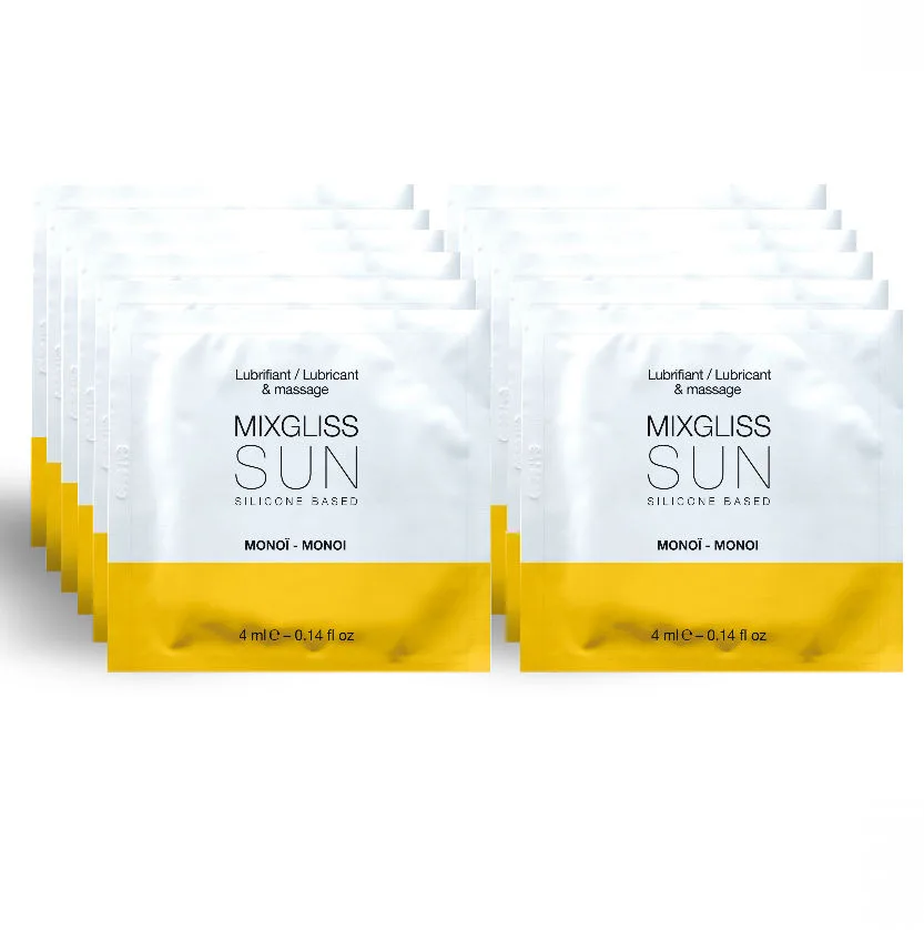 Mixgliss Silikonbaserat Aromatiskt Glidmedel – Monoi-doft | 12 x 4ml Enkeldospåsar