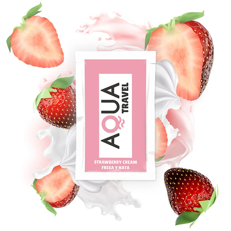 Aqua Travel Jordgubbskräm Smaksatt Vattenbaserat Intimglidmedel – 6 ml Resestorlek