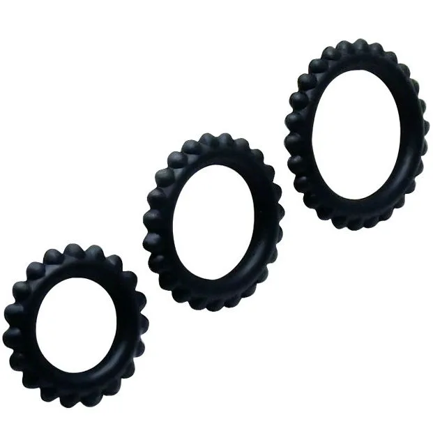 Baile Titan Set 3-Piece Silicone Penis Ring Kit Black — 28mm, 24mm & 19mm
