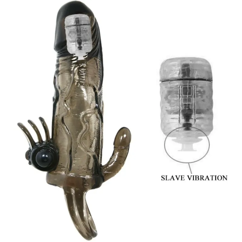 Baile Brave Man Penisförlängningshylsa med Klitoris- & Analstimulering, Dubbla Bullervibratorer, Svart, 16,5 cm