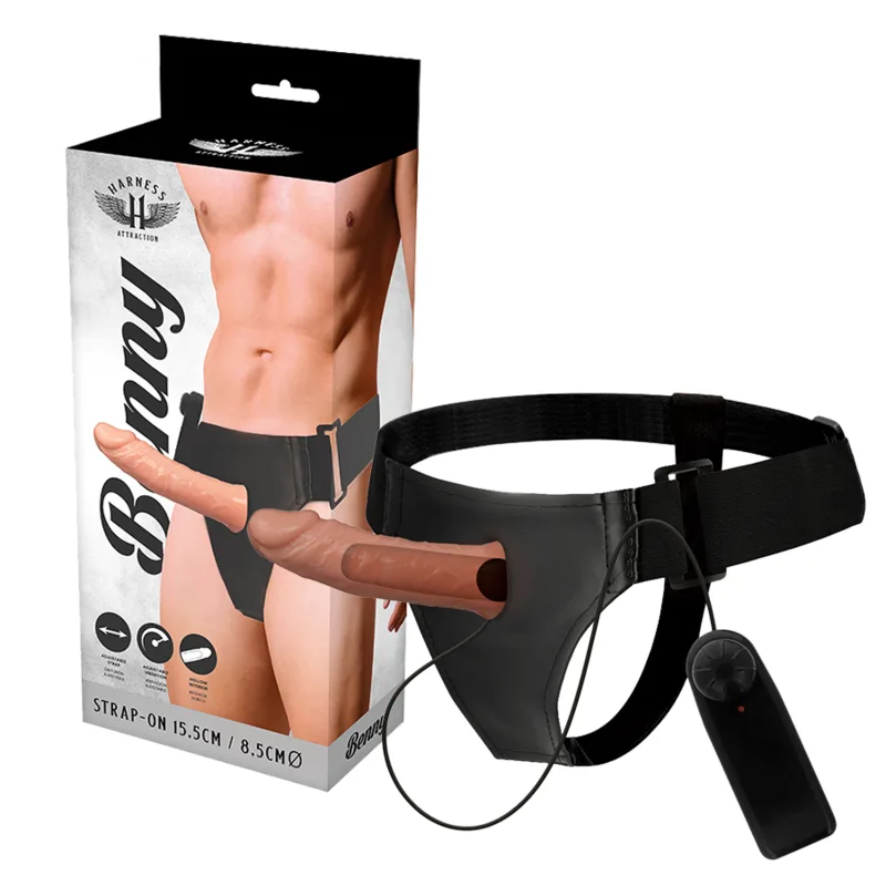 Harness Attraction - Rnes Hollow Benny Strap-On Harness with Vibrator - 15 CM Length / 4.5 CM Diameter