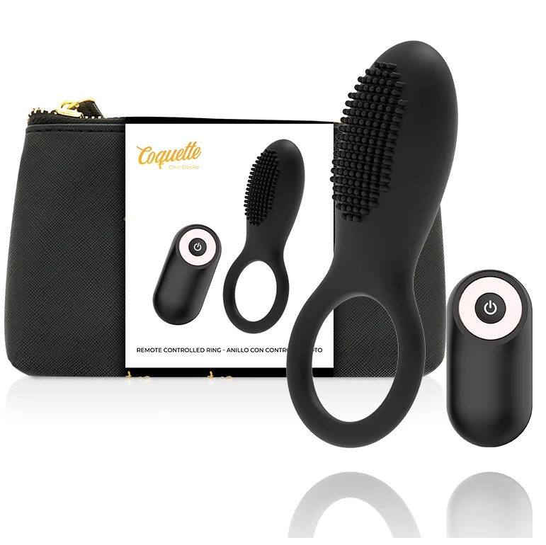 Coquette Chic Desire - Vibrating Penis Ring with Remote Control | Rechargeable | Black & Gold