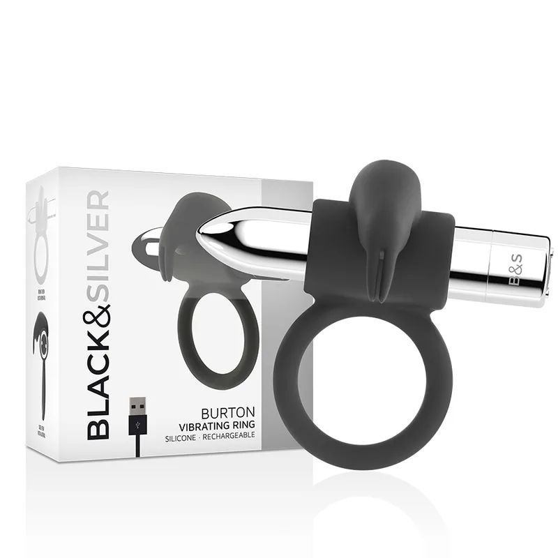 Black&Silver Burton Rechargeable Vibrating Penis Ring – 10 Vibration Modes