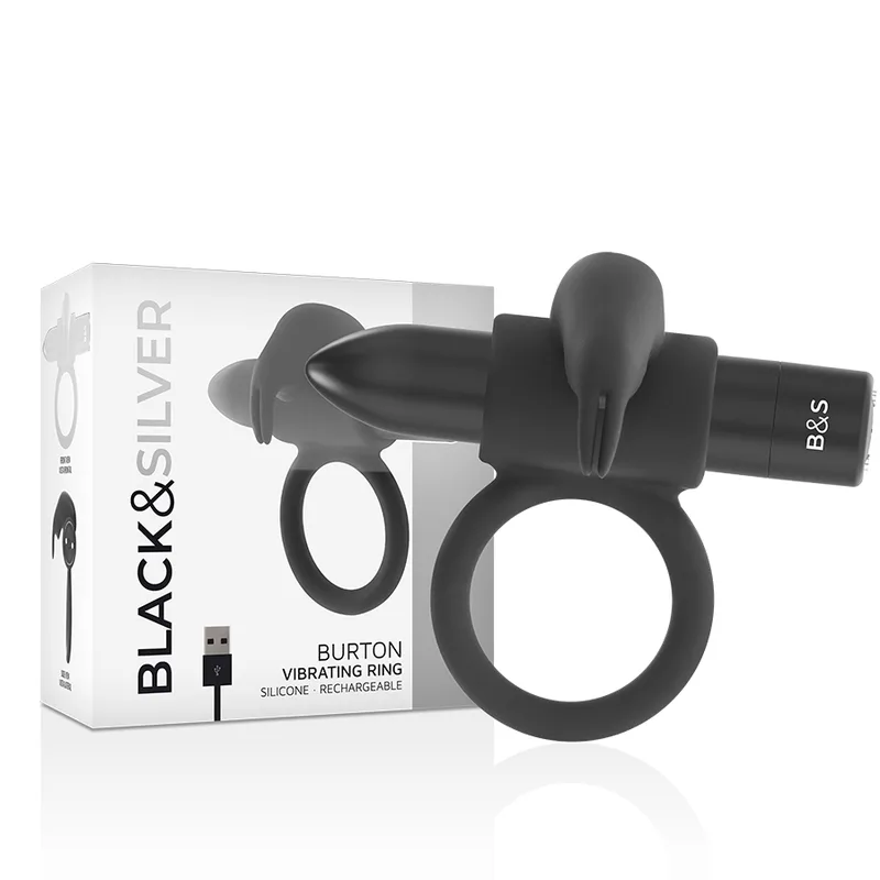Black&Silver – Burton Vibrating Penis Ring with 10 Vibration Modes | Black