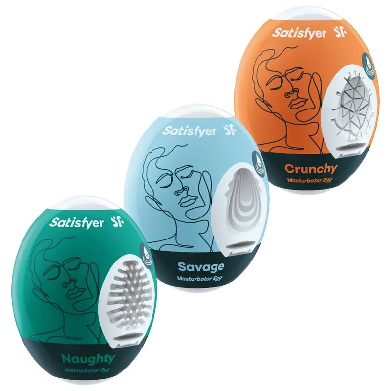 Satisfyer EGGCITED Series – 3-pack masturbatorägg: Naughty, Savage & Crunchy