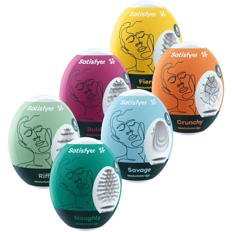 Satisfyer EGGCITED Onanieringsägg – Set med 6 texturerade sleeves