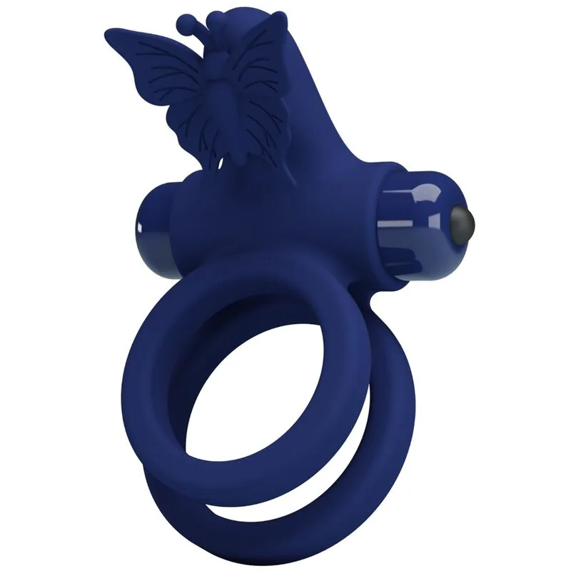 Pretty Love - Jamele Dual Vibrating Penis & Testicle Ring with Butterfly Clitoral Stimulator, Blue